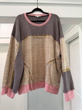 Oli & Hali Taupe Knit Pullover with Pink Trim